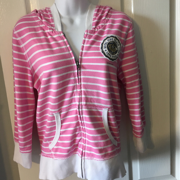 PINK Victoria's Secret Tops - University of PINK Pink & White Stripe Hoodie, EUC